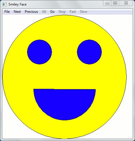  uses Ch QuickAnimation to draw and animate a smiley face shown below